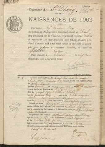 Naissances, mariages, décès (1903-1912).