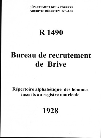 Classe 1928 : table alphabétique.