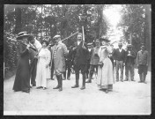 Bertrand de Valon, [son épouse] et leurs hôtes partant à la chasse.