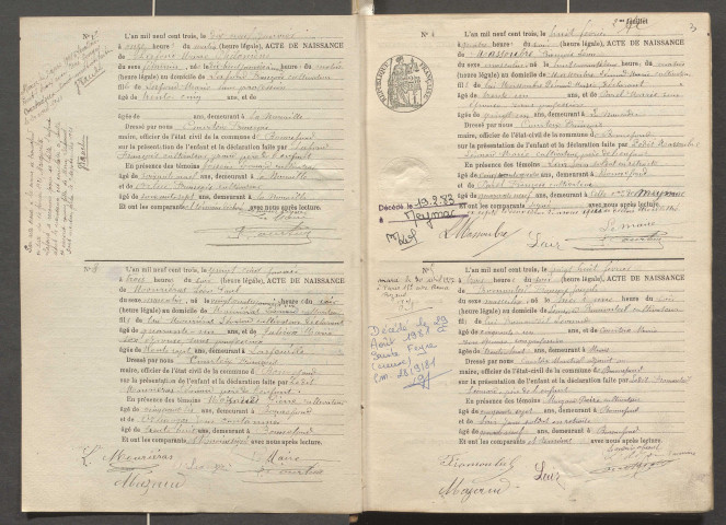 Naissances, mariages, décès (1903-1912).