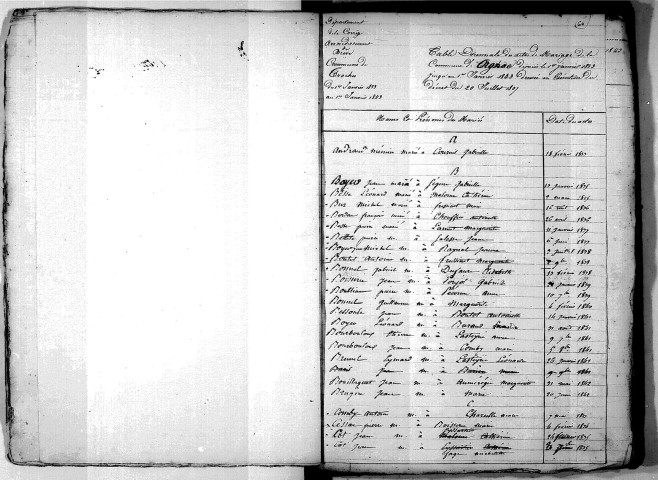 Tables décennales des mariages (1833-1842)