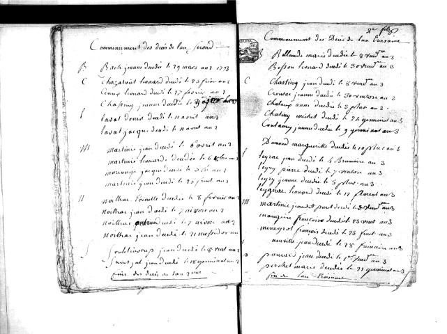 Tables décennales des décès (1792-1802)