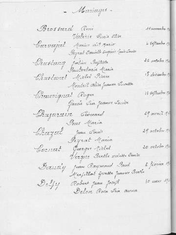 Tables décennales des mariages (1943-1952)