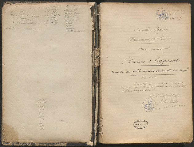 Délibérations du conseil municipal. 02 novembre 1902-06 décembre 1925