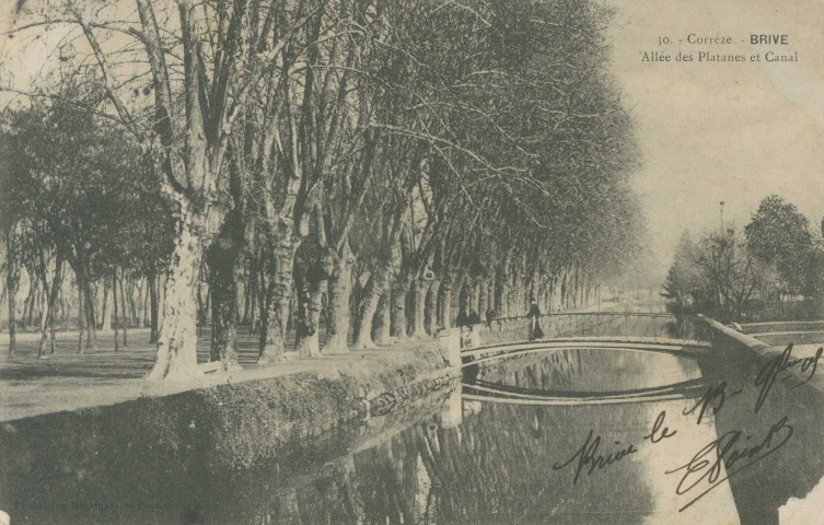 Brive-la-Gaillarde : "30. - Corrèze. - Brive - Allée des platanes et canal".