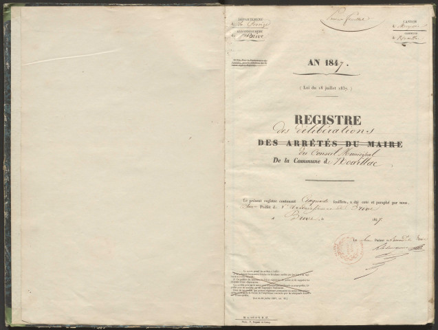 Délibérations du conseil municipal. 15 août 1847-20 mai 1855