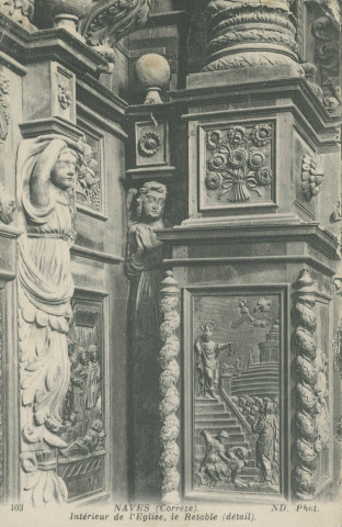 Naves : "103 Naves (Corrèze) - Intérieur de l'église, le retable (détail).".