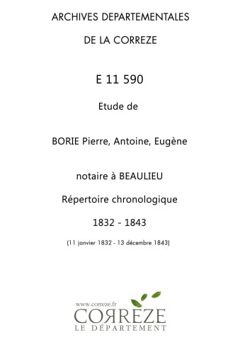 Répertoire chronologique : 11 janvier 1832-13 décembre 1843