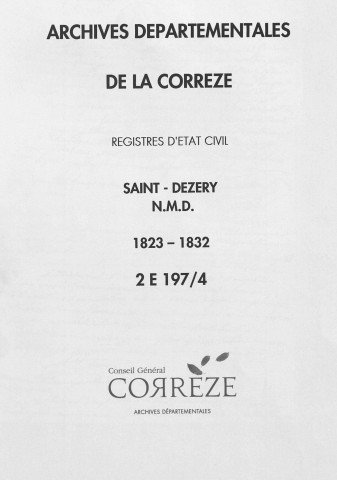 Naissances, mariages, décès (1823-1832)