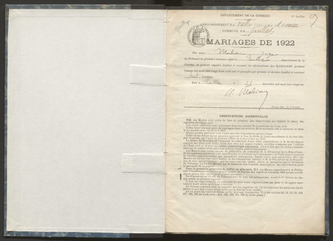 Mariages (1922-1932).