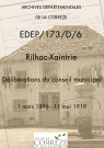 Délibérations du conseil municipal. 1er mars 1896-11 mai 1919