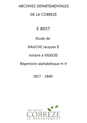 Répertoire alphabétique : H-V