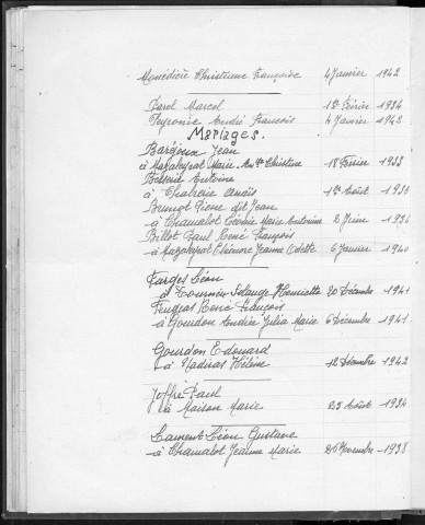 Tables décennales des naissances (1933-1942)