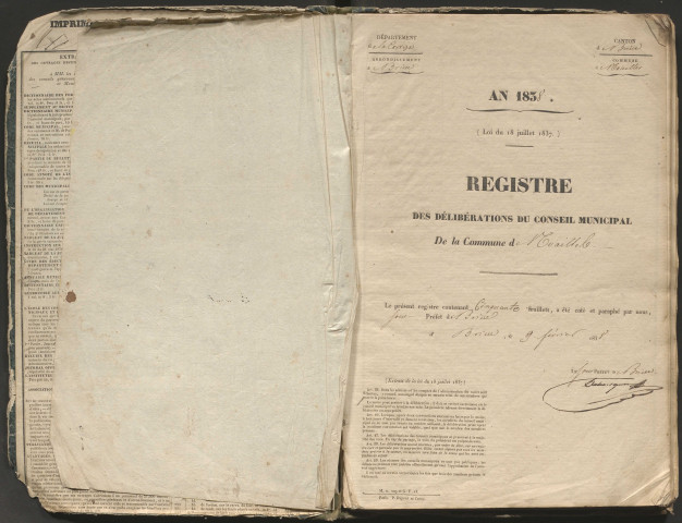 Délibérations du conseil municipal. 20 mai 1838-13 avril 1855