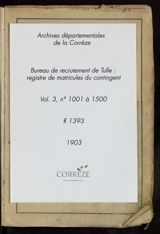 Classe 1903 : matricules 1001 à 1500.