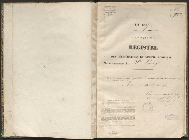 Délibérations du conseil municipal. 15 mars 1857-21 janvier 1877