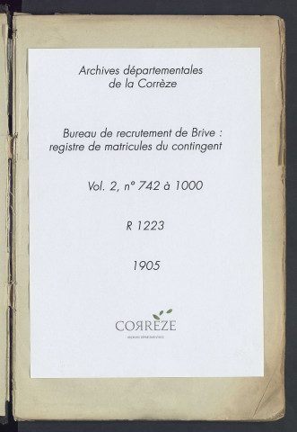 Classe 1905 : matricules 742 à 1000.