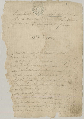 Répertoire chronologique : 7 septembre 1782-24 février 1811