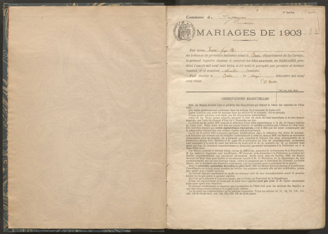 Mariages (1903-1932).