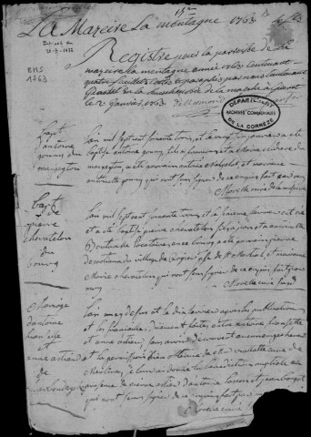 Baptêmes, mariages, sépultures (1763-1792)