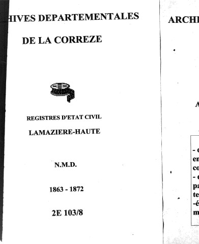 Naissances, mariages, décès (1863-1872)