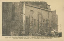 Saint-Angel : "L'Eglise-Forteresse de Saint-Angel (Corrèze) - Le côté Nord : Contrefort à étages et larmiers XVIe s. - Contreforts romans, retraits arrondis, glacis de pierre XIIe s. - Contreforts gothiques, dits à talus XVe s. - ensemble imposant par sa structure".