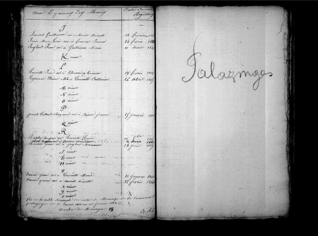Tables décennales des mariages (1813-1822)