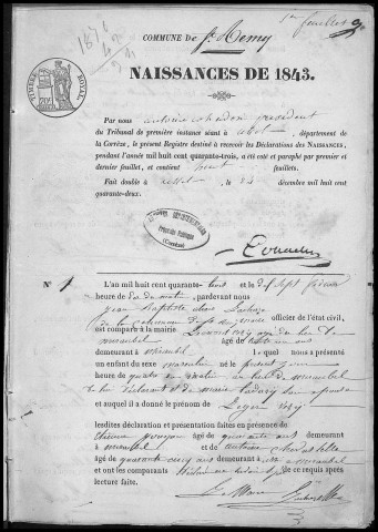 Naissances, mariages, décès (1843-1852)