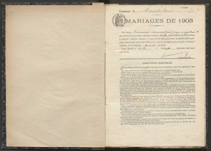 Mariages (1903-1921).