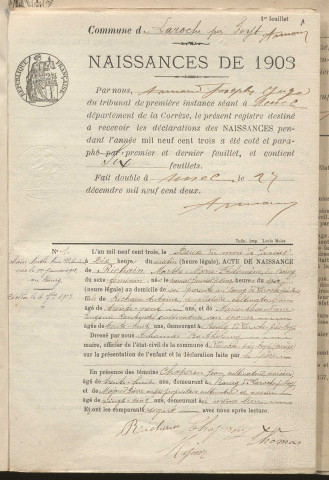 Naissances, mariages, décès (1903-1912).