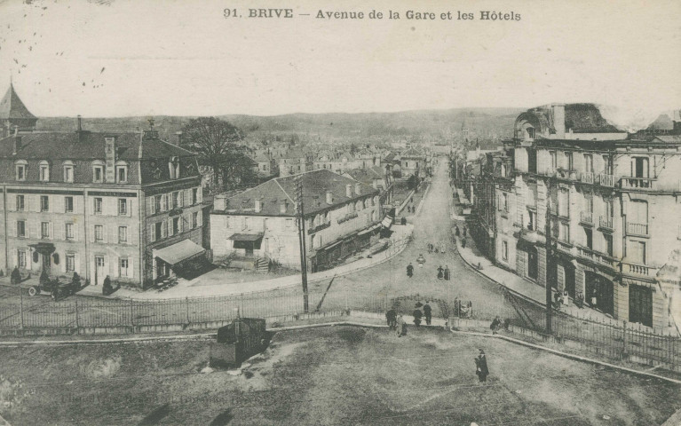 Brive-la-Gaillarde : "91. Brive - Avenue de la gare et les hôtels".