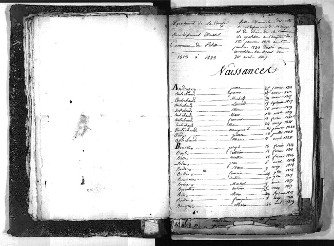 Tables décennales des naissances (1813-1822)