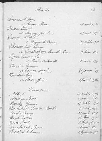 Tables décennales des naissances (1913-1922)