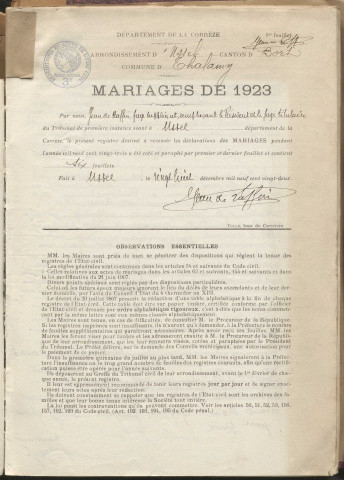 Naissances, mariages, décès (1923-1932).