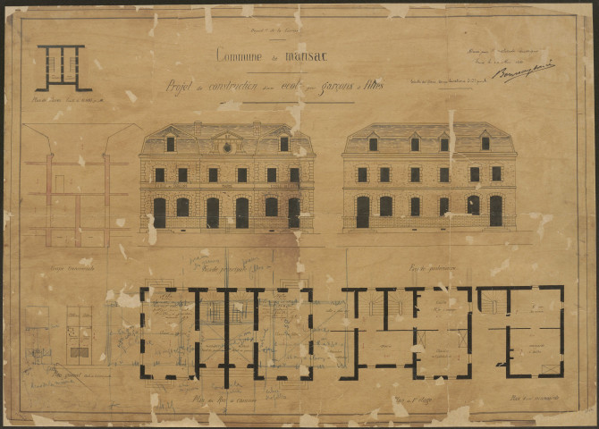 Ecoles. Ecole de garçons. Maison d'école double au bourg. Ecole de La Rivière.