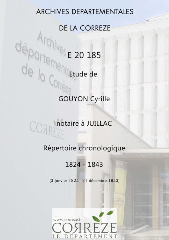 Répertoire chronologique : 3 janvier 1824-31 décembre 1843