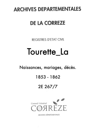 Naissances, mariages, décès (1853-1862)