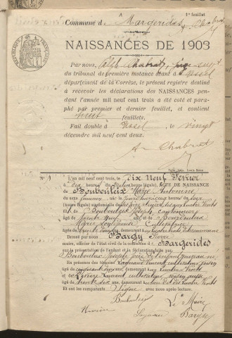 Naissances, mariages, décès (1903-1912).