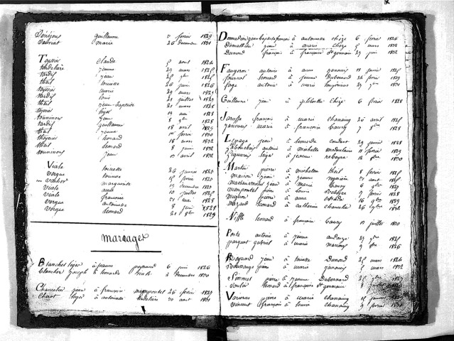 Tables décennales des mariages (1823-1832)