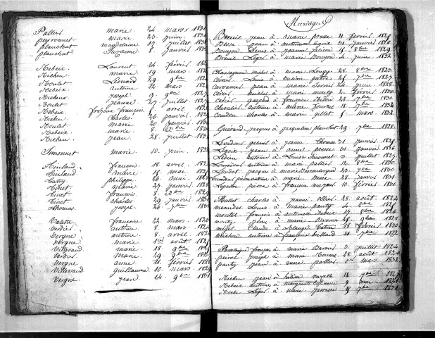 Tables décennales des mariages (1823-1832)