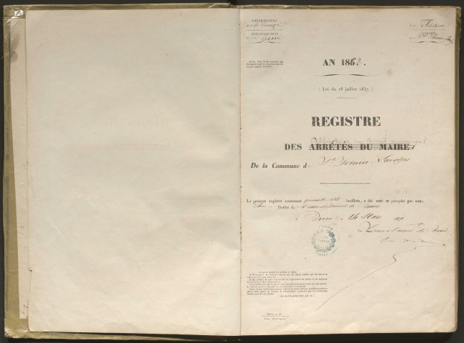 Délibérations du conseil municipal. 17 mai 1864-1er août 1876