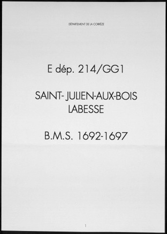 Baptêmes, mariages, sépultures (1692-1697)