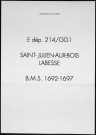 Baptêmes, mariages, sépultures (1692-1697)