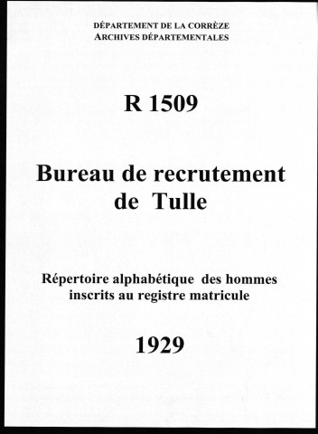 Classe 1929 : table alphabétique.