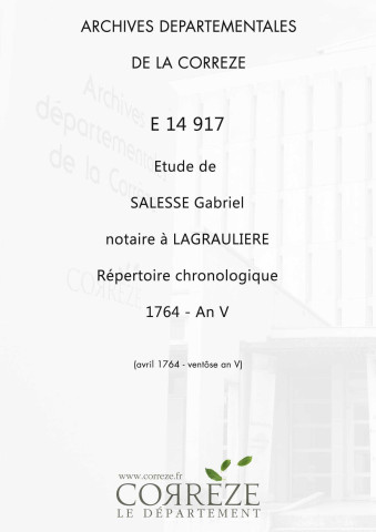 Répertoire chronologique : avril 1764-ventôse an V