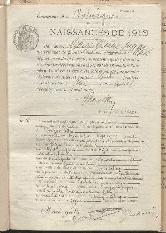 Naissances, mariages, décès (1913-1922).