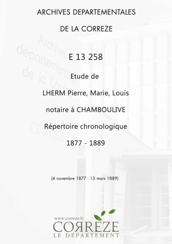 Répertoire chronologique : 4 novembre 1877-13 mars 1889