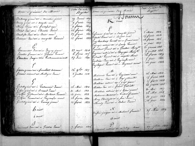Tables décennales des mariages (1813-1822)