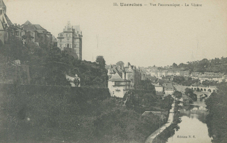 Uzerche : "55 - Uzerches - Vue panoramique - La Vézère".