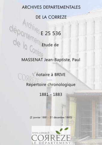Répertoire chronologique : 1 janvier 1881-31 décembre 1883